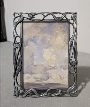 Vintage Art Nouveau Pewter Tone Openwork Tulip Vine Photo Picture Frame 3x5